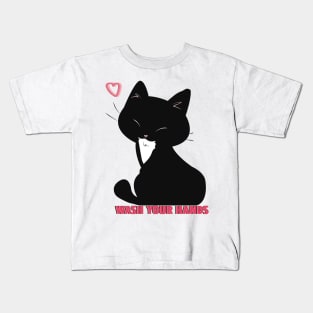 Coronavirus Wash Your Hand Black Cat Kids T-Shirt